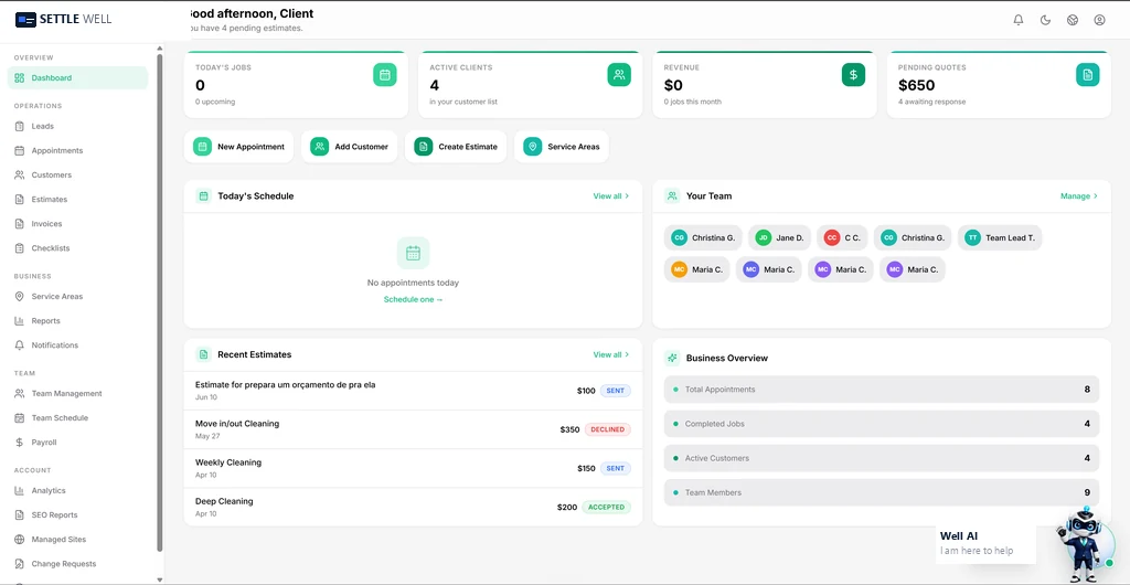 Settlewell merchant dashboard